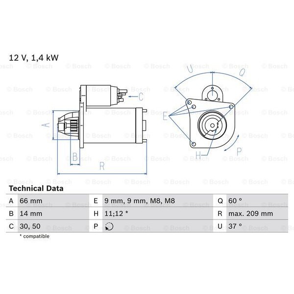 Слика на Анласер BOSCH 0 986 021 651 за Fiat Scudo BOX 270 1.6 D Multijet - 90 коњи дизел