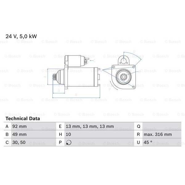 Слика на Анласер BOSCH 0 986 023 430 за камион Iveco Eurotech MP 260 E 39 Y, 260 E 39 Y/P, 260 E 39 Y/FP, 260 E 39 Y/FS - 390 коњи дизел