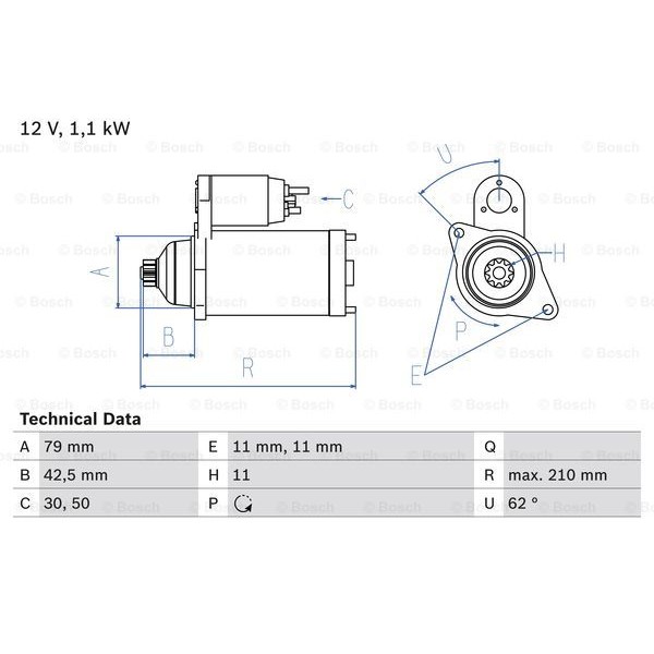 Слика на Анласер BOSCH 0 986 025 360 за VW Multivan 5 2.0 TSI 4motion - 204 коњи бензин