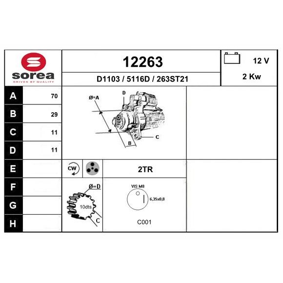 Слика на Анласер EAI 12263 за Mitsubishi Lancer Ex Saloon (CY-ZA) 1.8 DI-D (CY9A) - 150 коњи дизел