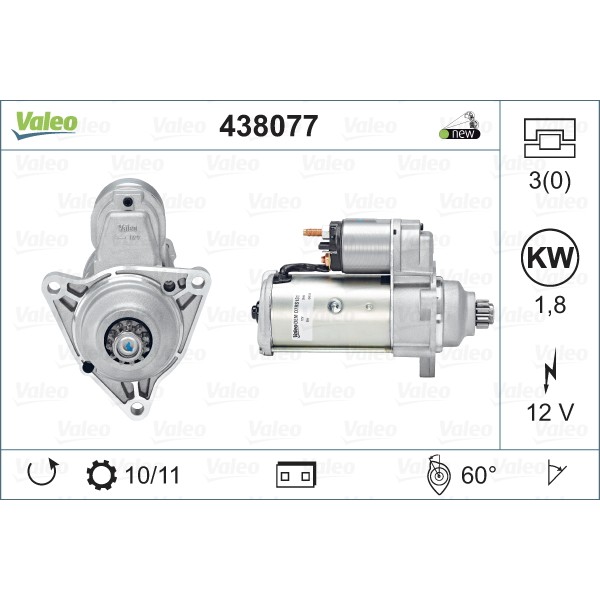 Слика на Анласер VALEO NEW ORIGINAL PART 438077 за VW Transporter T4 Box 1.9 D - 60 коњи дизел