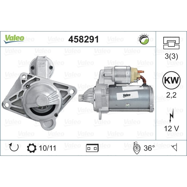 Слика на Анласер VALEO REMANUFACTURED PREMIUM 458291 за Renault Master 3 Platform (EV,HV,UV) 2.3 dCi [RWD] (HV0C, HV0D, UV0C, UV0D, UV0H, UV0J) - 125 коњи дизел