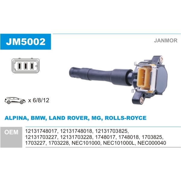 Слика на Бобина JANMOR JM5002 за BMW 3 Coupe E36 M3 3.2 - 321 коњи бензин