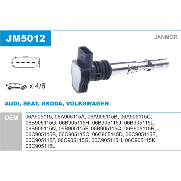 Слика на Бобина JANMOR JM5012 за VW Jetta 4 (1J2) 1.8 T - 150 коњи бензин