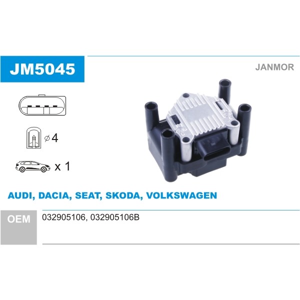 Слика на Бобина JANMOR JM5045 за Seat Alhambra (7V8,7V9) 2.0 i - 115 коњи бензин