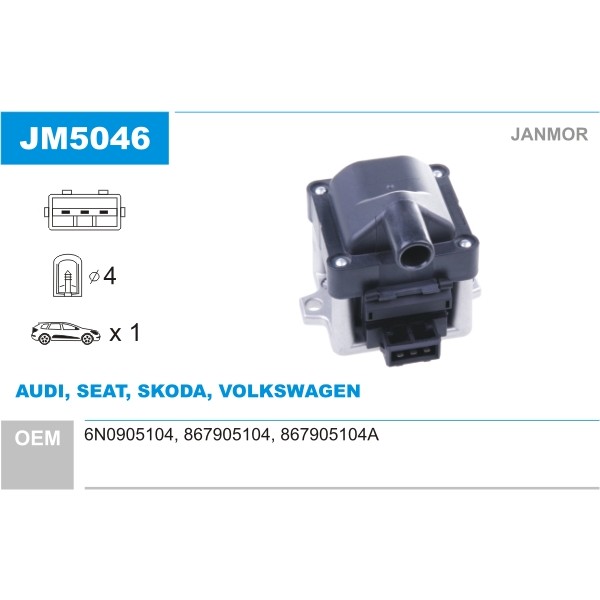 Слика на Бобина JANMOR JM5046 за Audi 90 Cabrio (8G7, B4) 2.0 E - 115 коњи бензин