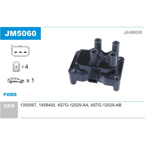 Слика на Бобина JANMOR JM5060 за Ford Fiesta 5 (jh,jd) 1.4 TDCi - 68 коњи дизел