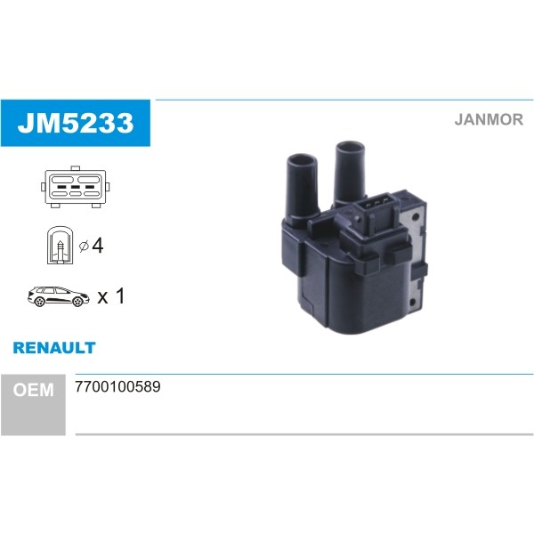 Слика на Бобина JANMOR JM5233 за Renault Megane 1 (BA0-1) 1.6 e (BA0F, BA0S) - 90 коњи бензин