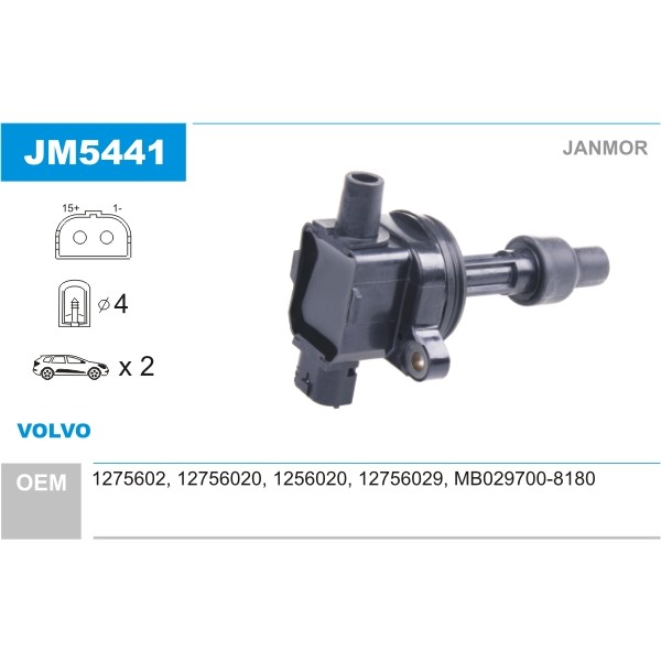 Слика на Бобина JANMOR JM5441 за Volvo S40 Sedan (VS) 1.8 - 122 коњи бензин