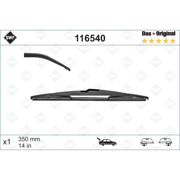 Слика на брисачи SWF DAS ORIGINAL REAR 116540 за Renault Laguna 2 Sport Tourer (KG0-1) 1.9 dCi (KG0G) - 120 коњи дизел