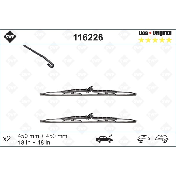 Слика на брисачи SWF DAS ORIGINAL SET 116226 за BMW 5 Sedan (E28) 518 i - 105 коњи бензин