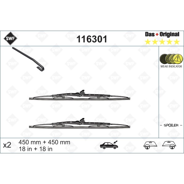 Слика на брисачи SWF DAS ORIGINAL SET 116301 за VW Jetta 2 (19E,1G2) 1.8 - 90 коњи бензин