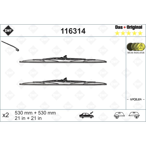 Слика на брисачи SWF DAS ORIGINAL SET 116314 за Renault Clio 2 3.0 V6 Sport (CB1H, CB1U, CB2S) - 254 коњи бензин