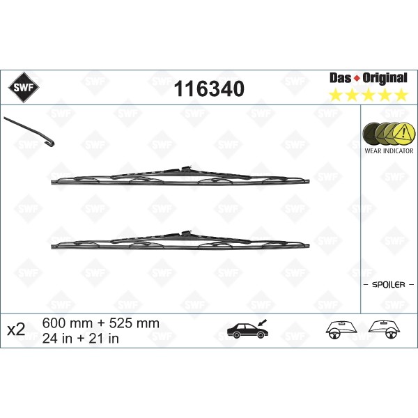 Слика на брисачи SWF DAS ORIGINAL SET 116340 за Renault Laguna 2 Grandtour (KG0-1) 1.6 16V - 112 коњи бензин