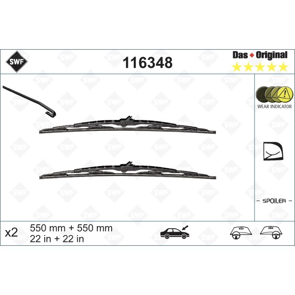 Слика на брисачи SWF DAS ORIGINAL SET 116348 за Audi A6 Sedan (4B, C5) 1.8 T quattro - 180 коњи бензин