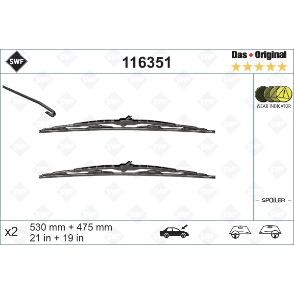 Слика на брисачи SWF DAS ORIGINAL SET 116351 за VW Jetta 4 (1J2) 1.9 TDI - 150 коњи дизел