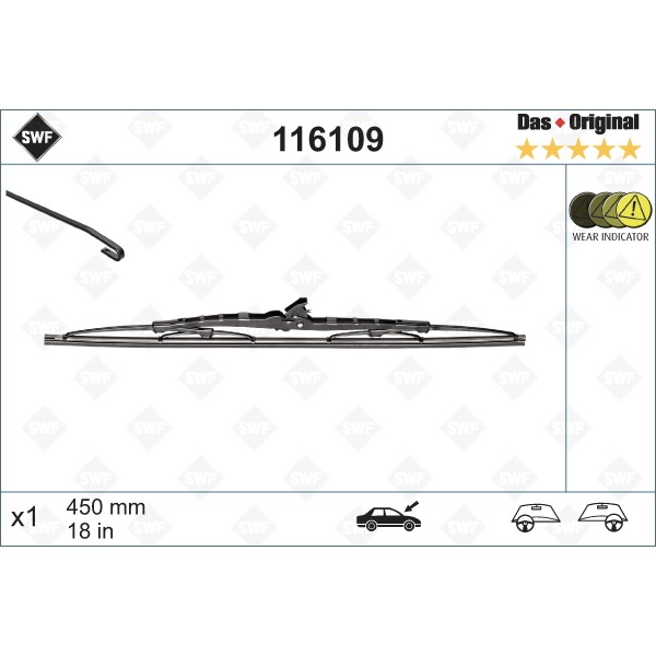 Слика на брисачи SWF DAS ORIGINAL SINGLE 116109 за Daewoo Cielo Sedan KLETN 1.5 - 75 коњи бензин