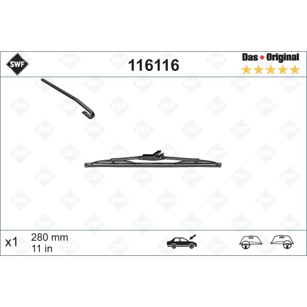 Слика на брисачи SWF DAS ORIGINAL SINGLE 116116 за Ford Fiesta 5 (jh,jd) 1.3 - 69 коњи бензин