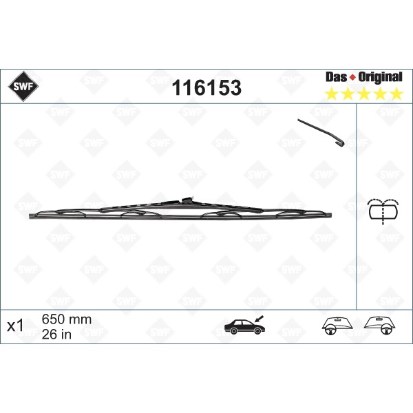 Слика на брисачи SWF DAS ORIGINAL SINGLE 116153 за Renault Avantime (DE0) 2.0 16V Turbo (DE0U, DE0V) - 163 коњи бензин