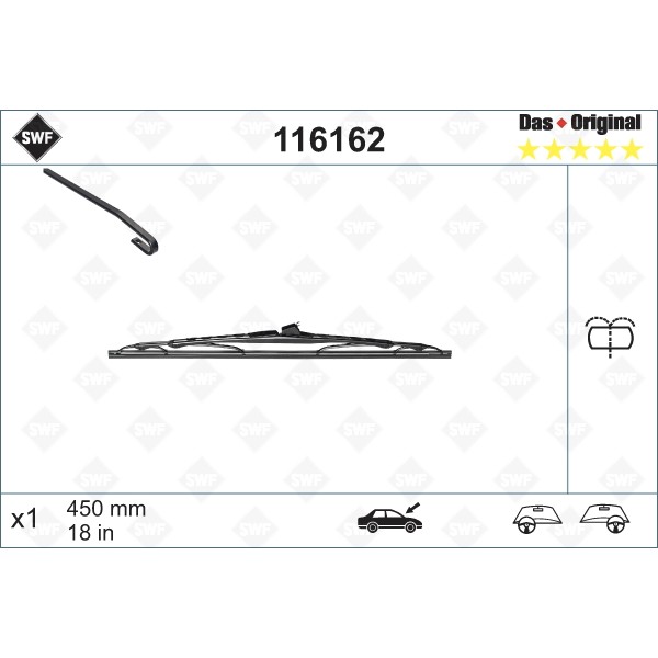 Слика на брисачи SWF DAS ORIGINAL SINGLE 116162 за  Renault Espace 3 (JE0) 3.0 V6 24V (JE0G, JE0R) - 190 коњи бензин