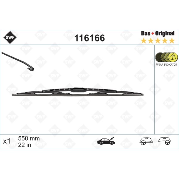 Слика на брисачи SWF DAS ORIGINAL SINGLE 116166 за Audi 90 Coupe (89, 8B) 1.8 - 112 коњи бензин