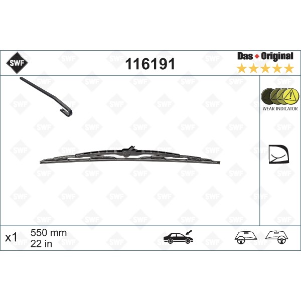 Слика на брисачи SWF DAS ORIGINAL SINGLE 116191 за Porsche 911 (997) 3.8 Carrera S - 385 коњи бензин