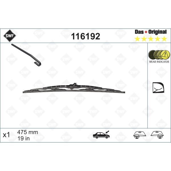 Слика на брисачи SWF DAS ORIGINAL SINGLE 116192 за Seat Leon (1M1) 1.8 20V T 4 - 180 коњи бензин