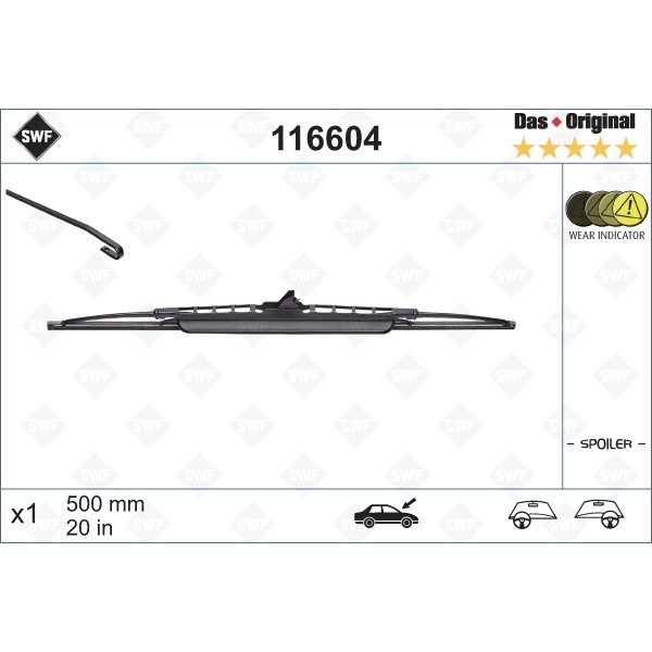 Слика на брисачи SWF DAS ORIGINAL SINGLE 116604 за Renault 19 Chamade 1.7 - 94 коњи бензин