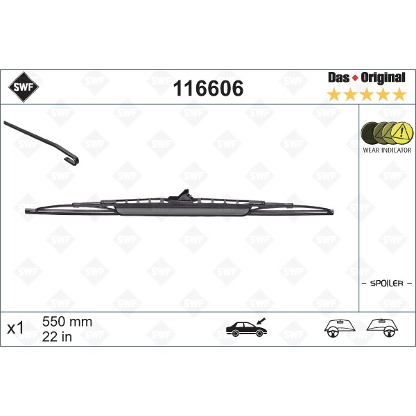 Слика на брисачи SWF DAS ORIGINAL SINGLE 116606 за Audi A4 Avant (8D5, B5) S4 quattro - 265 коњи бензин