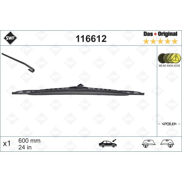 Слика на брисачи SWF DAS ORIGINAL SINGLE 116612 за VW Transporter T5 Bus 2.0 - 115 коњи бензин