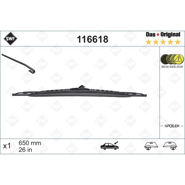 Слика на брисачи SWF DAS ORIGINAL SINGLE 116618 за Citroen C5 DE Break 2.0 HDi (DERHSB, DERHSE) - 107 коњи дизел