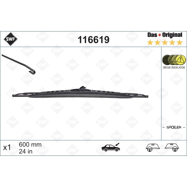 Слика на брисачи SWF DAS ORIGINAL SINGLE 116619 за Opel Vectra C 1.9 CDTI - 150 коњи дизел