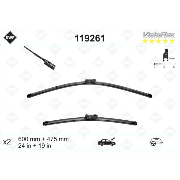 Слика на брисачи SWF ORIGINAL VISIOFLEX SET 119261 за VW Jetta 6 (162) 1.4 TSI Hybrid - 150 коњи бензин/ електро