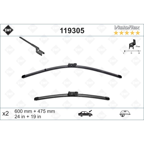 Слика на брисачи SWF ORIGINAL VISIOFLEX SET 119305 за Skoda Yeti (5L) 1.2 TSI - 105 коњи бензин