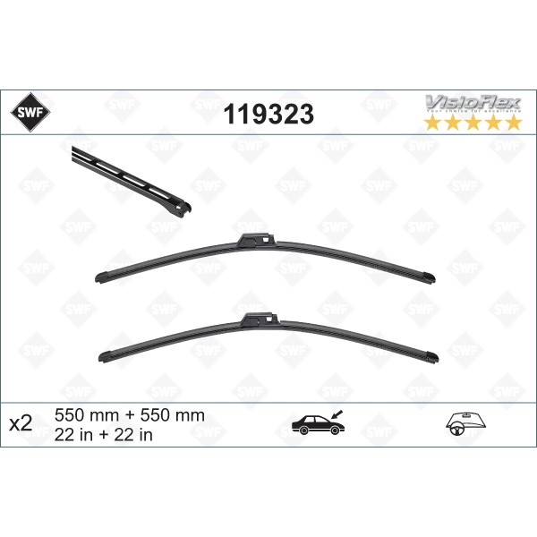 Слика на брисачи SWF ORIGINAL VISIOFLEX SET 119323 за Audi A4 Sedan (8E2, B6) 1.9 TDI - 130 коњи дизел