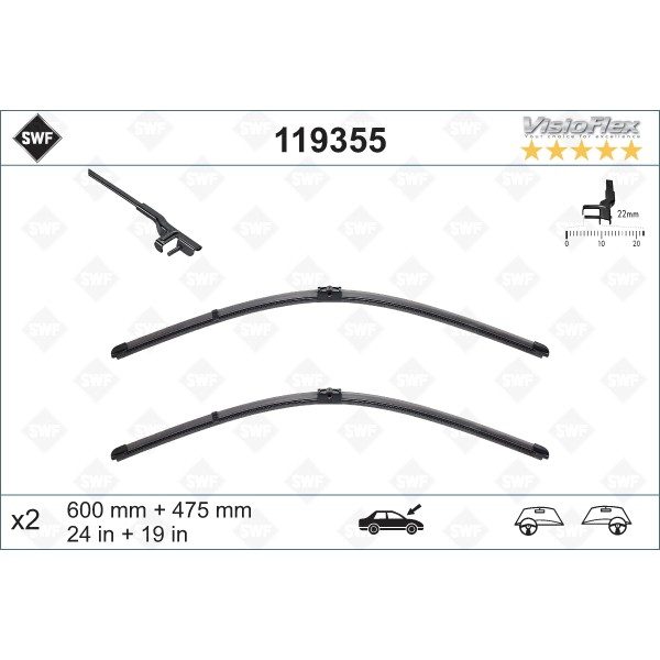 Слика на брисачи SWF ORIGINAL VISIOFLEX SET 119355 за VW Golf 5 (1K1) 2.0 FSI - 150 коњи бензин