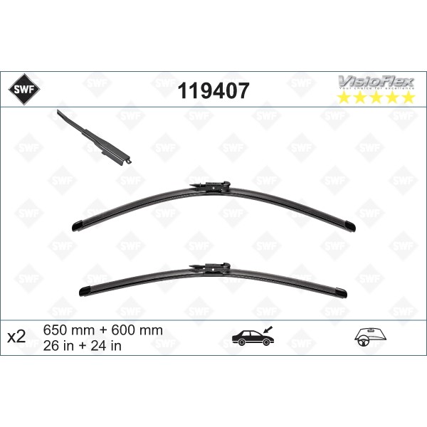 Слика на брисачи SWF ORIGINAL VISIOFLEX SET 119407 за Mercedes Sprinter 4.6-t Box (906) 411 CDI (906.653, 906.655, 906.657) - 109 коњи дизел