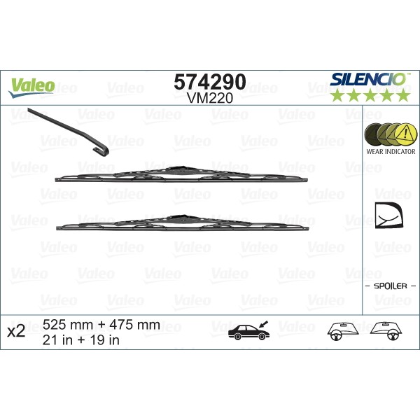 Слика на брисачи VALEO SILENCIO CONVENTIONAL SET 574290 за VW Jetta 4 Estate (1J6) 1.6 16V - 105 коњи бензин