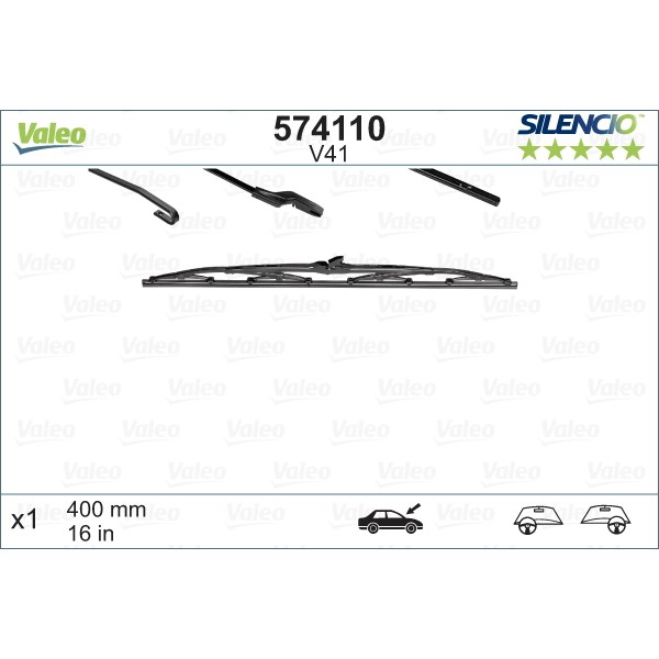 Слика на брисачи VALEO SILENCIO CONVENTIONAL SINGLE 574110 за VW Scirocco (53B) 1.3 - 55 коњи бензин