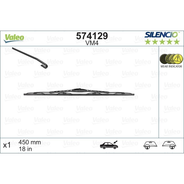 Слика на брисачи VALEO SILENCIO CONVENTIONAL SINGLE 574129 за Renault Laguna (B56,556) 1.6 16V (B568, B561) - 107 коњи бензин