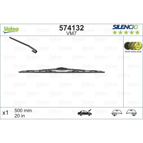 Слика на брисачи VALEO SILENCIO CONVENTIONAL SINGLE 574132 за Renault Laguna 2 Grandtour (KG0-1) 1.6 FlexFuel - 103 коњи Бензин/Етанол