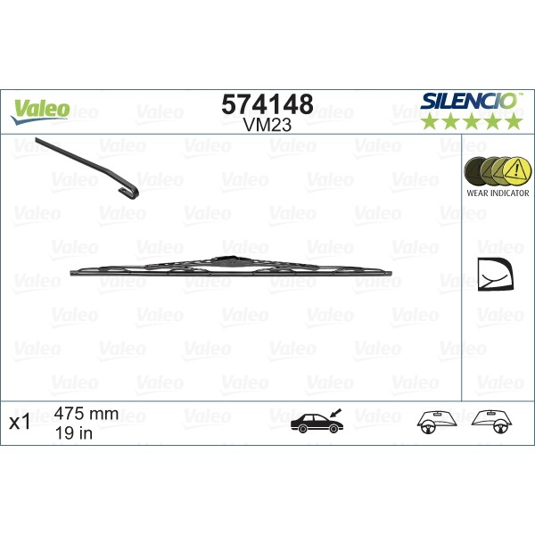 Слика на брисачи VALEO SILENCIO CONVENTIONAL SINGLE 574148 за VW Jetta 4 (1J2) 1.9 SDI - 68 коњи дизел