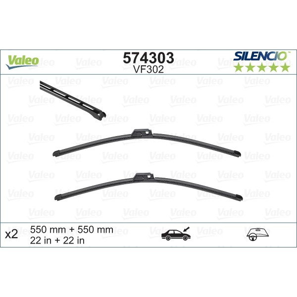 Слика на брисачи VALEO SILENCIO FLAT BLADE SET 574303 за Audi A6 Sedan (4B, C5) 3.0 quattro - 218 коњи бензин