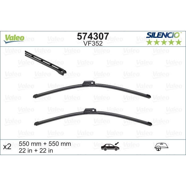 Слика на брисачи VALEO SILENCIO FLAT BLADE SET 574307 за Mercedes CLC-class (cl203) CLC 160 (203.731) - 129 коњи бензин