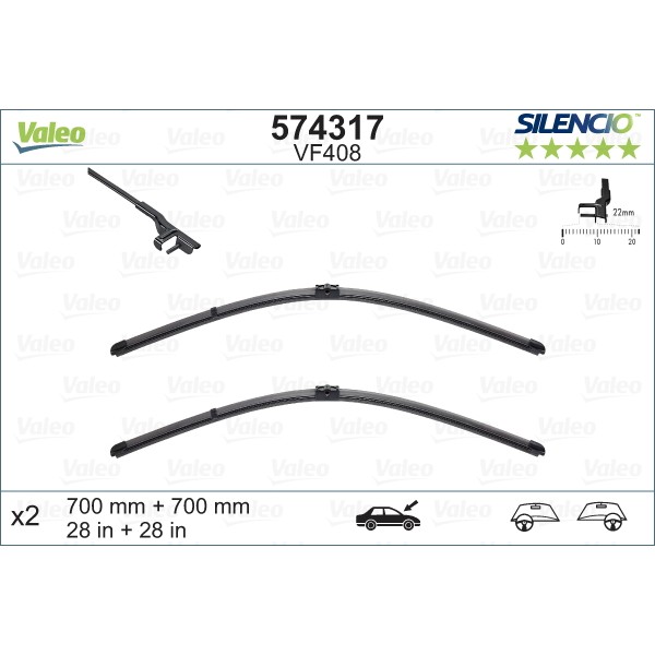 Слика на брисачи VALEO SILENCIO FLAT BLADE SET 574317 за Mercedes S-class Saloon (w221) S 450 4-matic (221.084, 221.184) - 340 коњи бензин