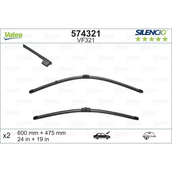 Слика на брисачи VALEO SILENCIO FLAT BLADE SET 574321 за BMW 3 Coupe E92 323 i - 190 коњи бензин