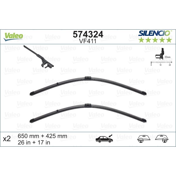 Слика на брисачи VALEO SILENCIO FLAT BLADE SET 574324 за Ford Focus 2 Estate (daw) 1.4 - 80 коњи бензин