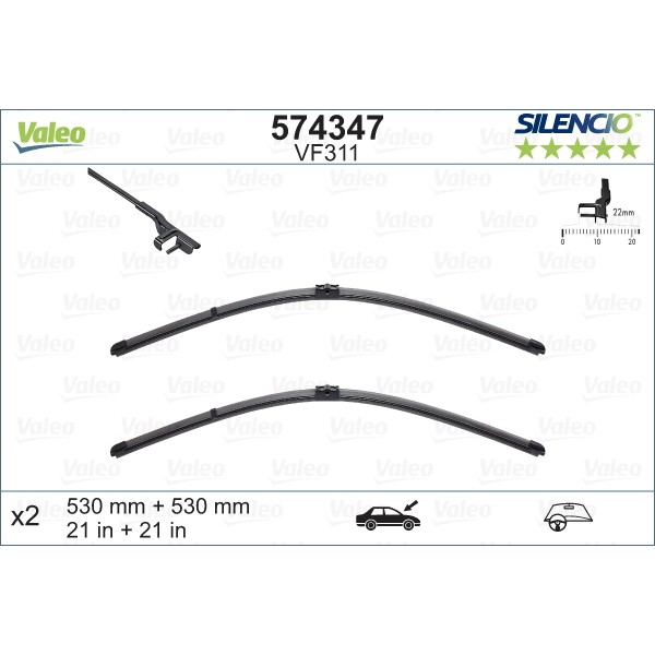 Слика на брисачи VALEO SILENCIO FLAT BLADE SET 574347 за Audi TT Roadster (8N9) 1.8 T quattro - 180 коњи бензин