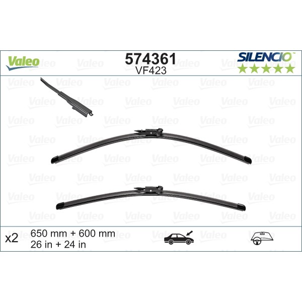 Слика на брисачи VALEO SILENCIO FLAT BLADE SET 574361 за Mercedes Sprinter 3.5-t Platform (906) 311 CDI (906.131, 906.133, 906.135, 906.231, 906.233...) - 109 коњи дизел