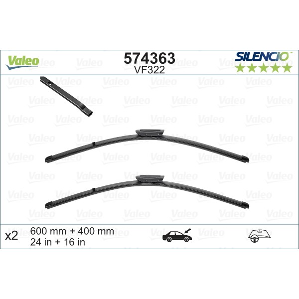 Слика на брисачи VALEO SILENCIO FLAT BLADE SET 574363 за Renault Clio 3 1.2 - 58 коњи бензин